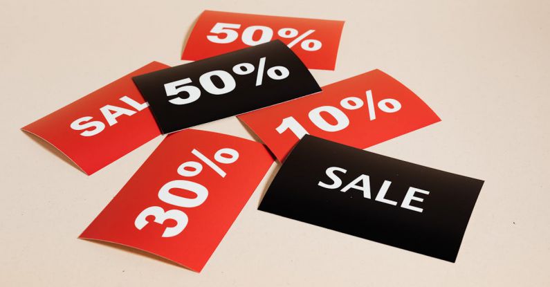 Interest Rate - Sale Cards on Beige Background