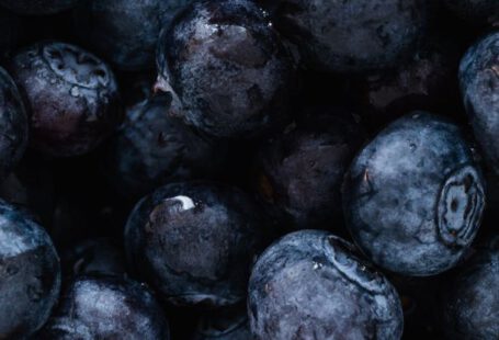 Plant-Based Diets - Top view of delicious sweet and fresh ripe blueberries placed on even surface