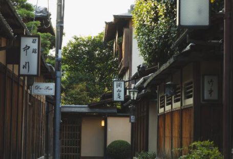 Local Tourism - Narrow alley with small traditional wooden houses in Japan